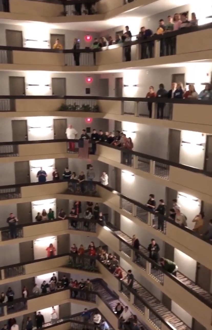 MUST SEE! Hundreds Of Students Gather In Hotel Atrium To Sing The National Anthem